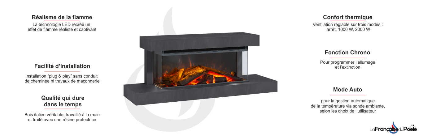 Cheminée électrique Lumen 1200  2000W - craie -LA NORDICA EXTRAFLAME-