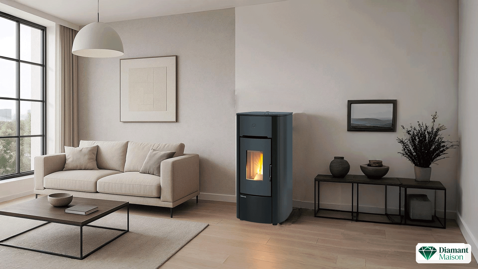 Poêle à granulés Extraflame Mariella AD 7 kW noir avec Wi-Fi de série et ventilation frontale