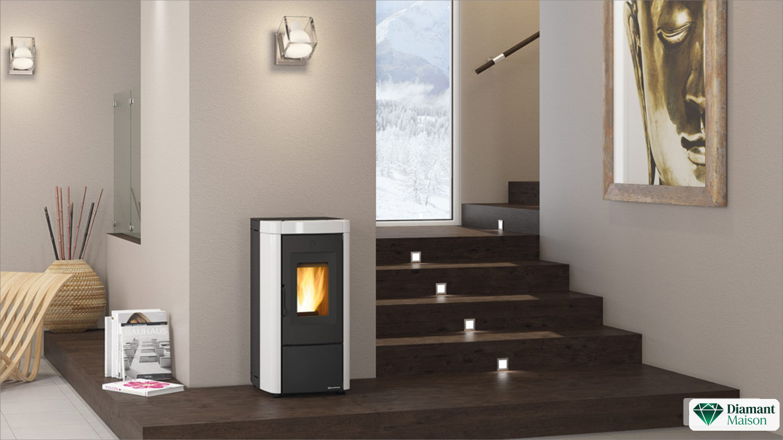 Poêle à granulés étanche Moira Evo 7 kW blanc avec kit ventouse