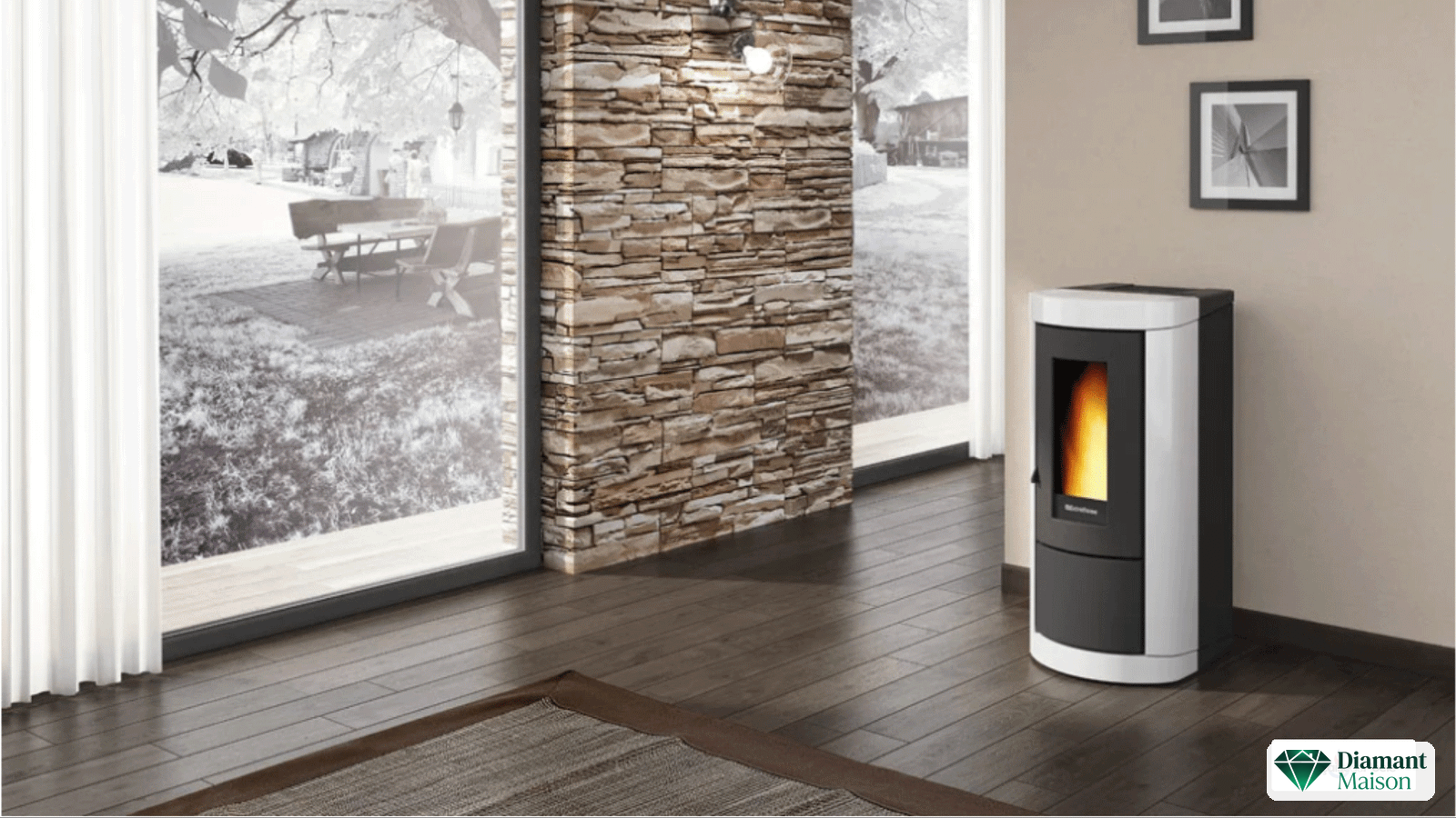 Dimensions du poêle à pellet 9 kW Extraflame Mietta Evo 496 x 1073 x 579 mm