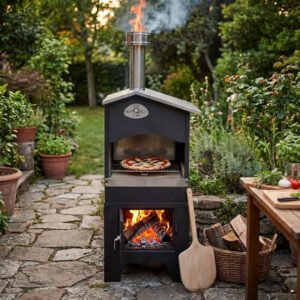 Barbecue à bois d'extérieur avec base roulante