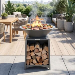 Brasero Brasinox Fiesta ⌀75 cm en acier avec plaque en Inox